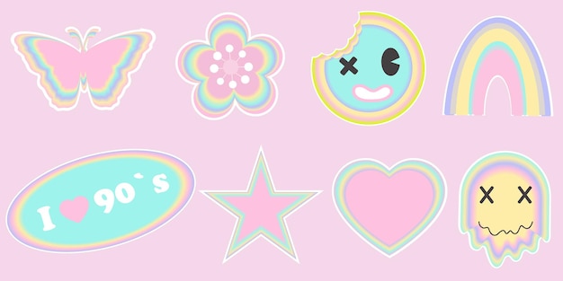 Cute trendy girly retro 2000er Jahre Aufkleber mit Cartoon Comic Label Patches Girlish lustig groovy