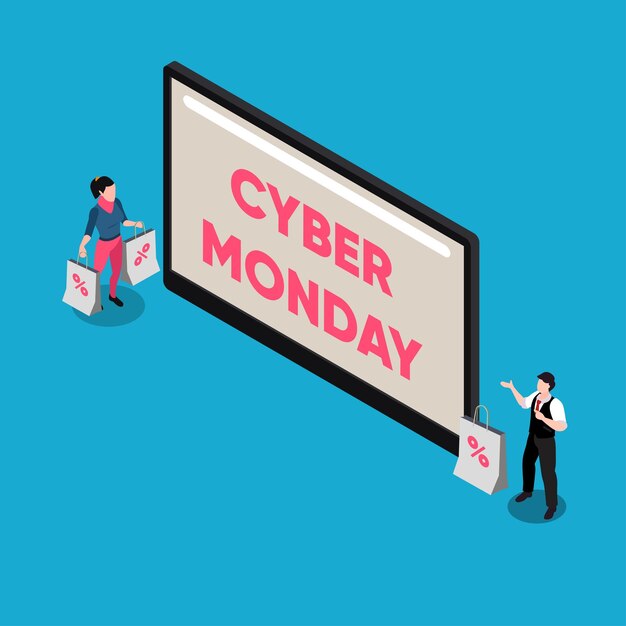 Vektor cyber monday einkaufsverkauf isometrisches 3d-vektorkonzept