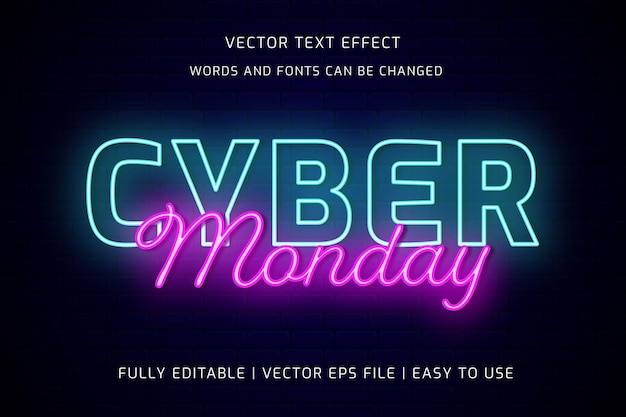 Cyber Monday Neontexteffekt vollständig bearbeitbar