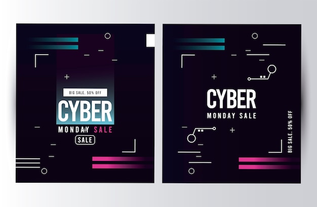 Vektor cyber montag verkauf poster mit rosa und blauen linien illustration design