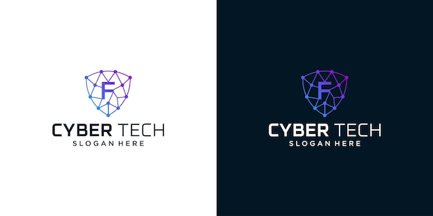 Cyber-Tech-Logo-Designvorlage mit Anfangsbuchstabe F Grafikdesign-Vektorillustration Symbol für Tech-Sicherheits-Internetsystem Künstliche Intelligenz und Computer