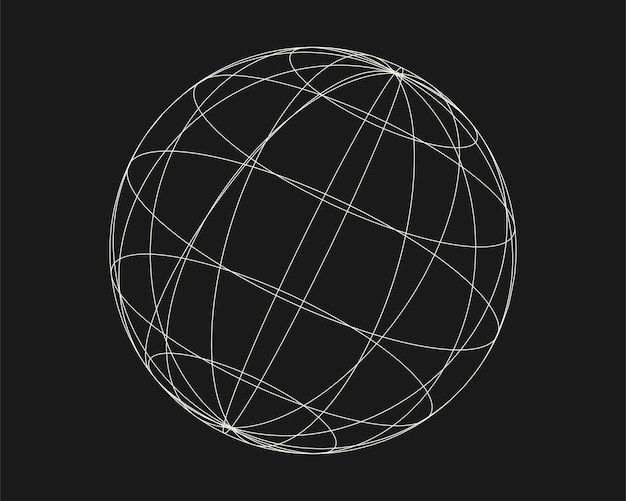 Cyber verzerrte Form Retro-Punk-Designelement Wireframe-Wellengeometrieform auf schwarzem Hintergrund Vektorillustration