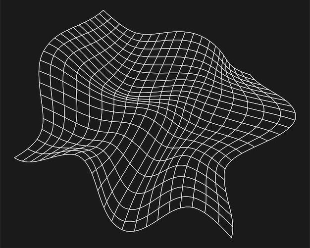 Cyber verzerrtes Gitter Retro-Punk-Designelement Wireframe-Wellengeometrie-Gitter auf schwarzem Hintergrund Vektor-Illustration