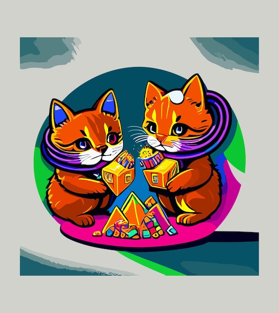 Vektor cyberpunk cat sticker design futuristische katzenillustration auf weißem hintergrund