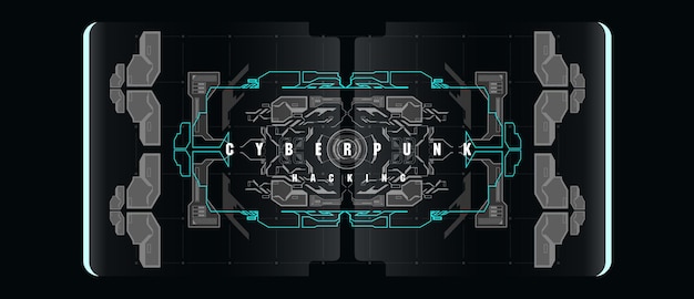 Vektor cyberpunk hacking futuristisches poster mit futuristischen hud-elementen abstrakter hintergrund moderner flyer für web und print hacking cyber space programmierung