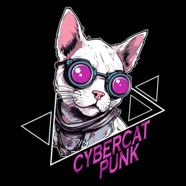 Vektor cyberpunk-katze mit cyborg-brille