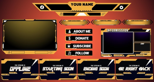 Cyberpunk Orange Set mit abstraktem Live-Stream-Elementdesign