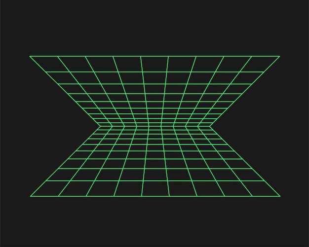 Cyberpunk-Perspektive-Gitter Cyber-Geometrie y2k-Element Isolierter Stil auf schwarzem Hintergrund Vektor-trendige Illustration