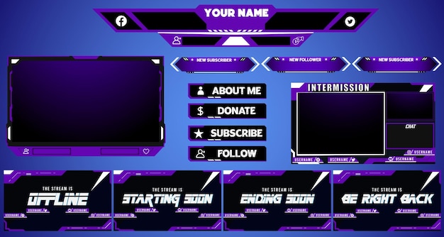 Cyberpunk Purple Set mit abstraktem Live-Stream-Element-Set-Design