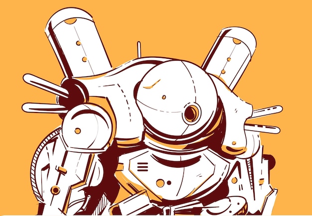 Cyberpunk-roboter mit sphärischem kopf im sci-fi-anime-stil