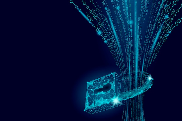 Cybersicherheitsvorhängeschloß auf Datenmasse, Internet-Sicherheitsschloßinformationsschutz niedrig Poly