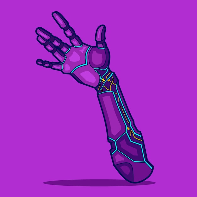 Cyborg-Hand in Zeichentrickfilm-Figur-Illustration im Cyberpunk-Stil