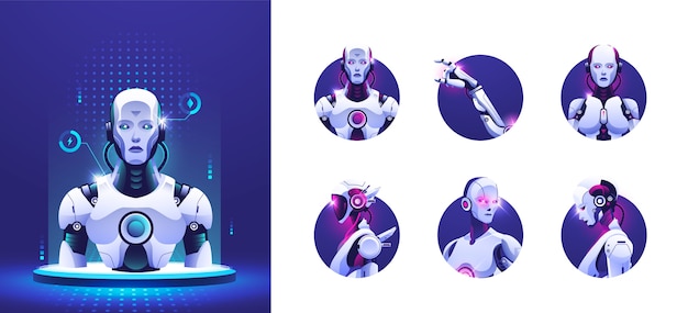 Cyborg-Ikonen und Illustrationen im Gradient-Stil