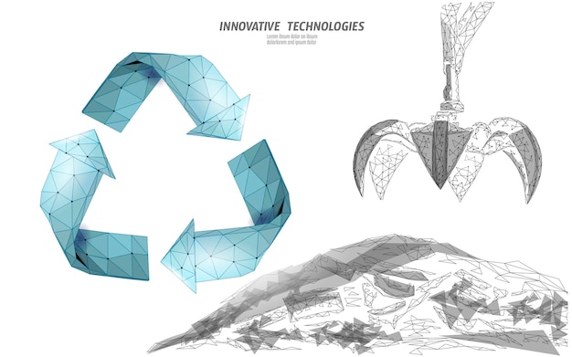 D abfall kran arm klaue low poly polygonal müll deponie industrie eco banner planet global pollu