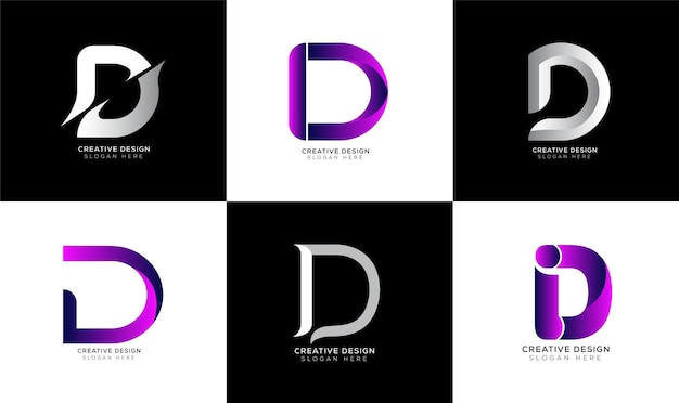 D-Buchstaben-Logo-Sammlung mit Farbverlauf