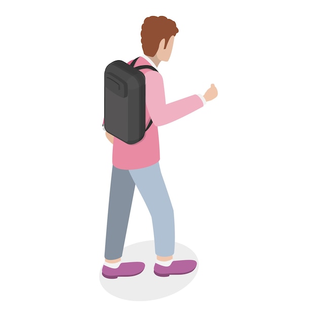 D isometrische flache Vektor-Illustration von Menschen mit Rucksäcken Satz von College-Studenten-Item