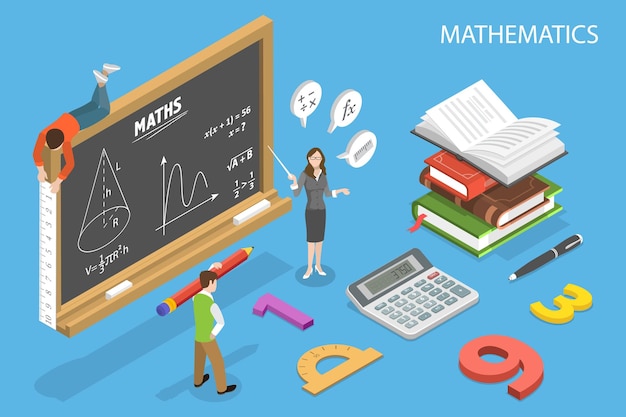 D isometrische flache vektorkonzeptuelle illustration der mathematik mathematik-lernkurs