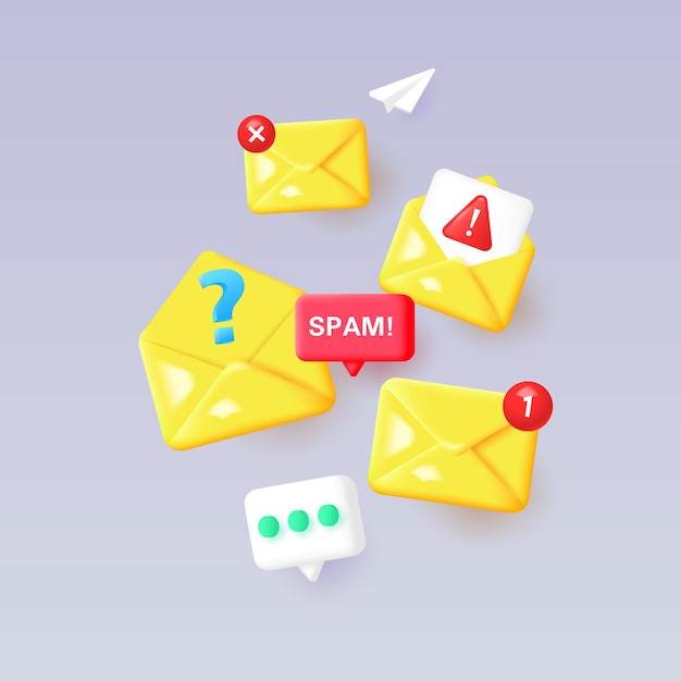 Vektor d-konzept des internet-spam-e-mail-hackings zusammensetzung von spam-e-mails