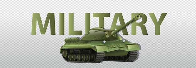 D realistischer militärpanzer kampfpanzer in natürlichen farben in einem realistischen d-design auf einem transparenten bac