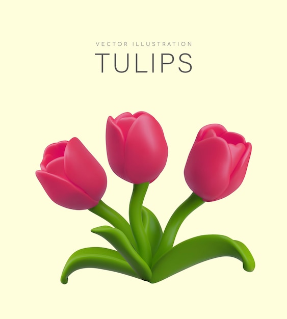 D rosa realistische Tulpen festliche Karte mit Frühlingsblumen süß farbenfrohes Bouquet