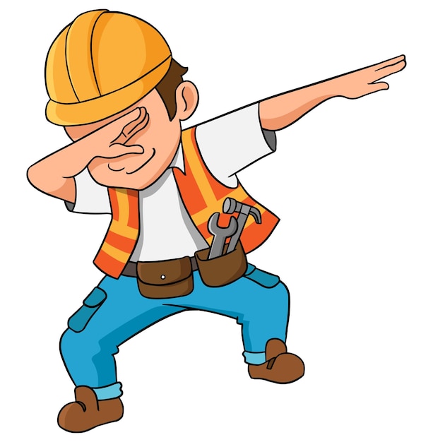 Vektor dabbing-bauarbeiter-cartoon-illustration