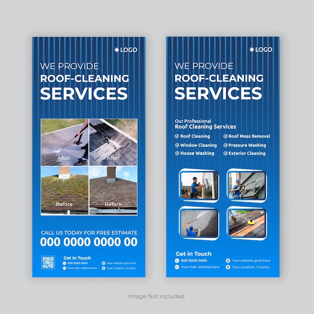 Vektor dachreinigung dachwasch-dl-flyer-rack-kartenvorlage oder reinigungsdienst-dl-flyer-broschüre