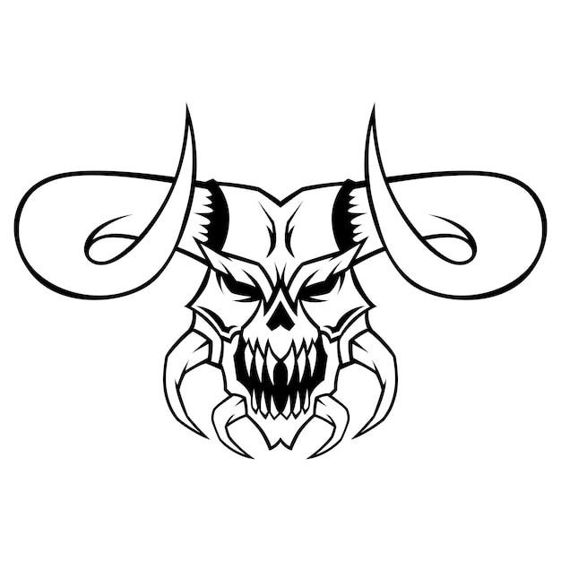 Vektor dämon-vektor-schwarzweiß-teufelskopf-logo-maskottchen-vorlage