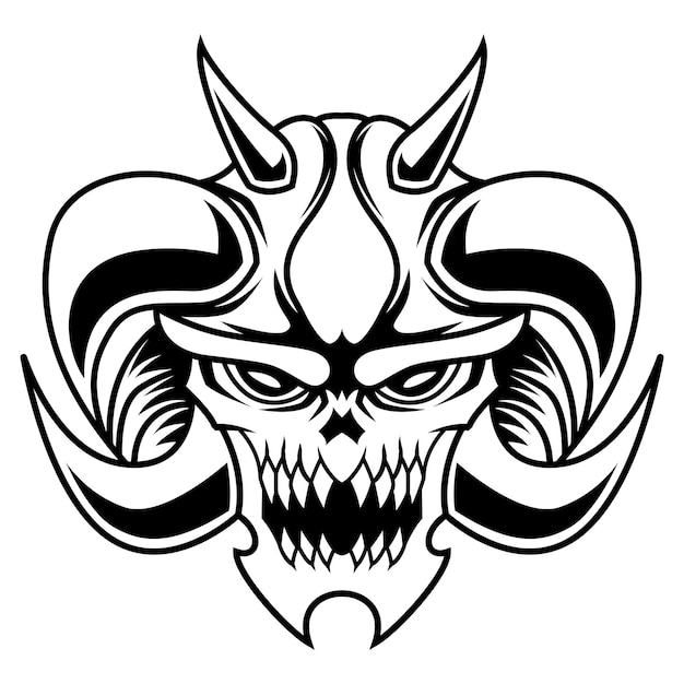 Dämon-vektor-schwarzweiss-wütender dämon-kopf-logo-vektor-maskottchen-vorlagex9