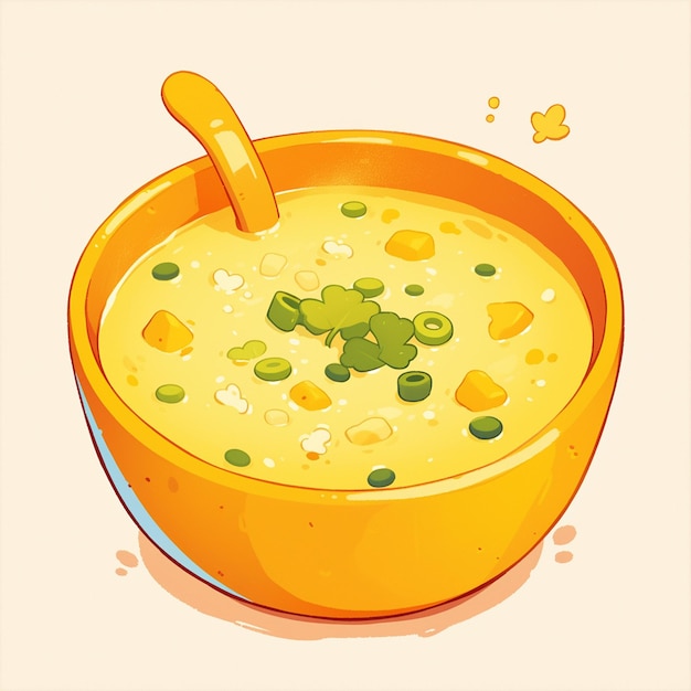 Vektor dämpfende schüssel mit hühner- und reissuppe cartoon-vibe