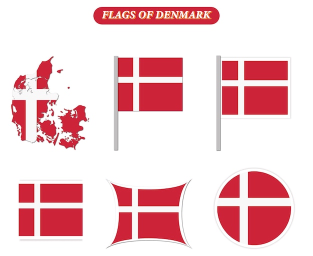 Dänemark Fahnen auf vielen Objekten Illustration