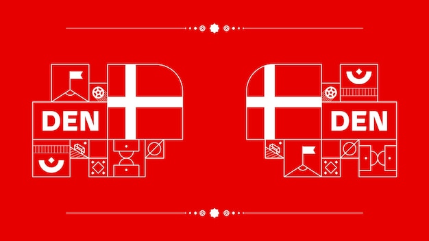 Dänemark-Flagge für 2022-Fußballpokalturnier isoliert Nationalmannschaftsflagge mit geometrischen Elementen für 2022-Fußball oder Fußball-Vektorillustration