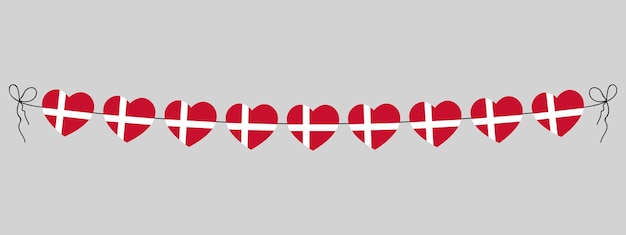 Dänemark-flagge herz-girlande herz-schnur für außenparty-dekoration einfache vektor-illustration