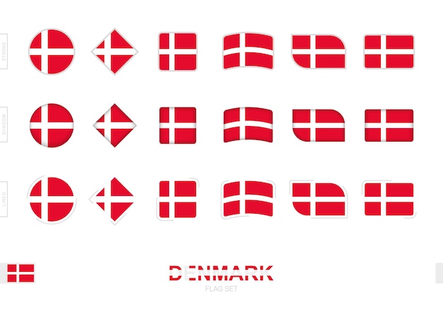 Dänemark flaggenset, einfache flaggen von dänemark mit drei verschiedenen effekten.