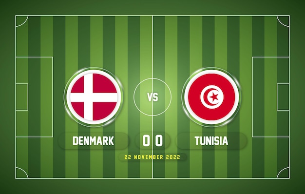 Dänemark gegen tunesien 2022 spiel mit anzeigetafel und stadionhintergrund