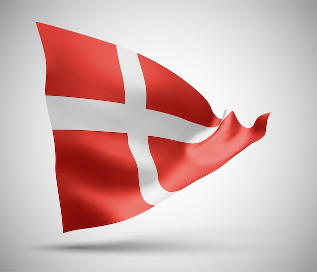 Dänemark, Vektorfahne mit Wellen und Biegungen, die im Wind auf weißem Hintergrund wehen.