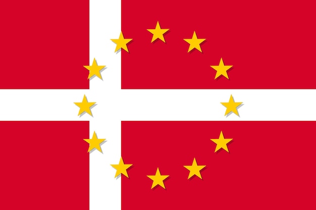 Vektor dänische nationalflagge mit einem sternkreis der eu