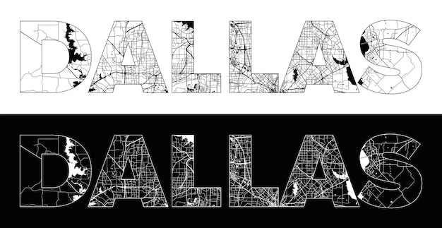 Vektor dallas city name vereinigte staaten nordamerika mit schwarz-weißem stadtplan-illustrationsvektor