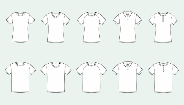Damen- und Herren-T-Shirt Vorder- und Rückseite Mode-CAD-Vektorillustration