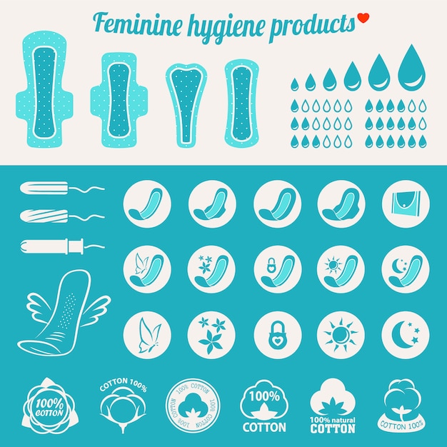 Damenhygieneprodukte (weiße servietten, pads und tampons icon set)