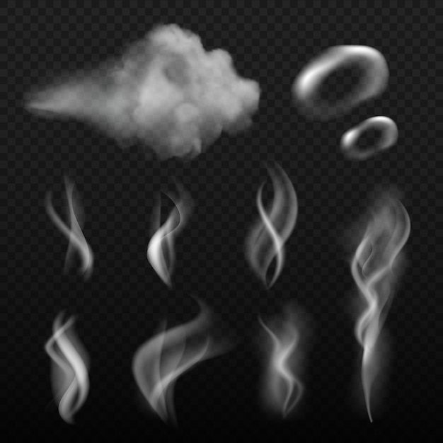Dampf und Rauch. Vape formt heiße Küche riechen realistische Bilder