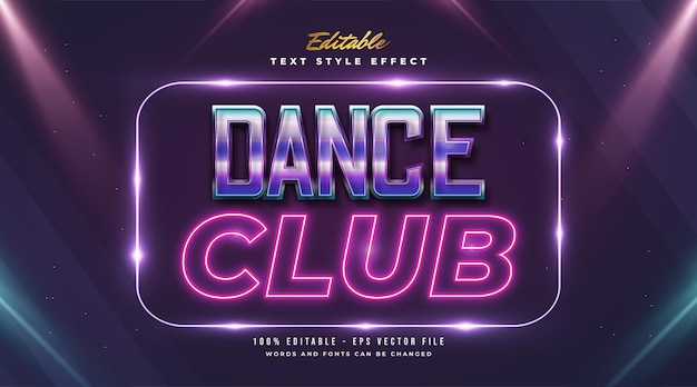 Dance club text im retro-stil mit buntem und neon-effekt