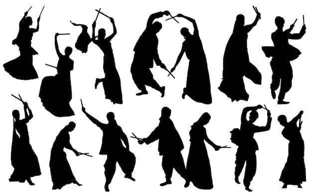 Vektor dandiya-tänzer-vektor-silhouette