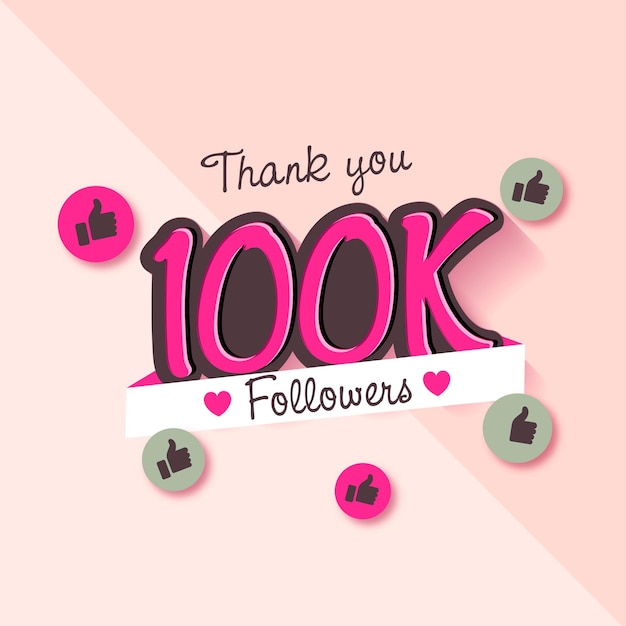 Danke 100.000 soziale follower und abonnenten vorlage vector