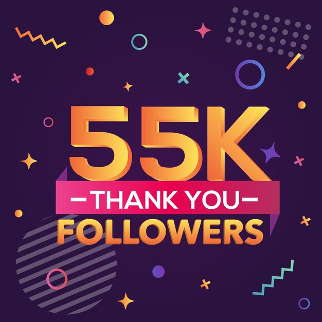 Danke 55000 Follower, danke Banner. Erste 55.000 Follower-Glückwunschkarte mit geometrischen Linien
