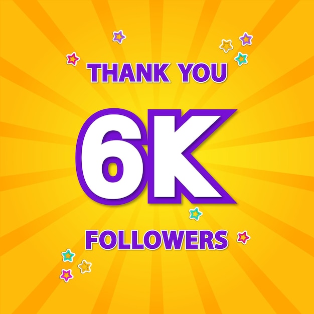 Vektor danke 6k follower, danke, dass sie social-media-community-poster oder banner grafisch illustriert haben