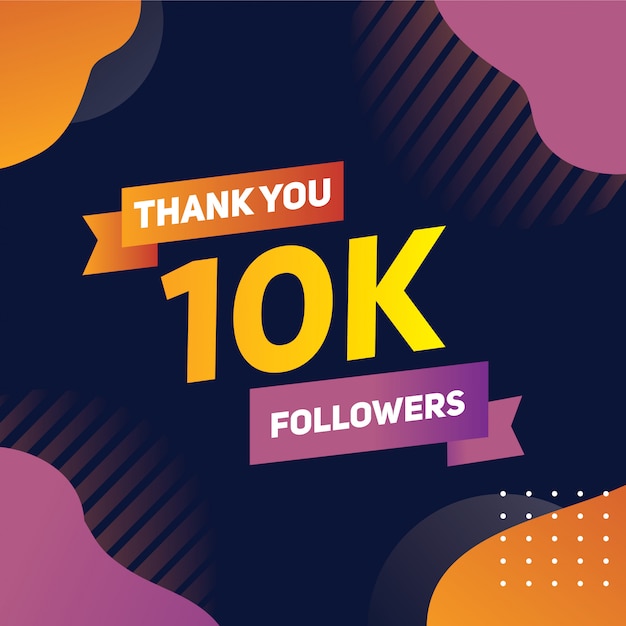 Dankesbanner für zehntausend follower in den orangefarbenen lila farbverläufen der sozialen medien