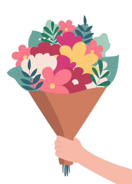 Dankeschön-Tagesgrußkarte Hand mit Blumenstrauß in Kraftpapier