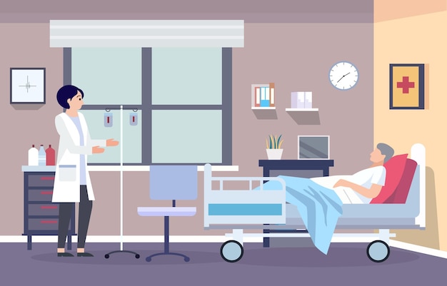 Darstellung der Bezeichnung der Frau Arzt Checken der Gesundheit des Patienten im Krankenhaus Krankenhauszimmer