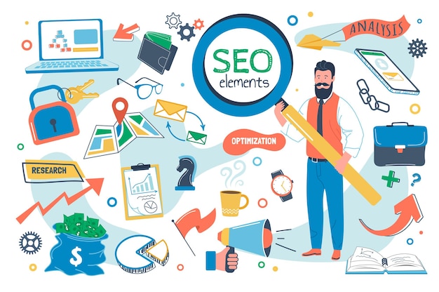 Darstellung des flachen Entwurfskonzeptes der SEO-Optimierung
