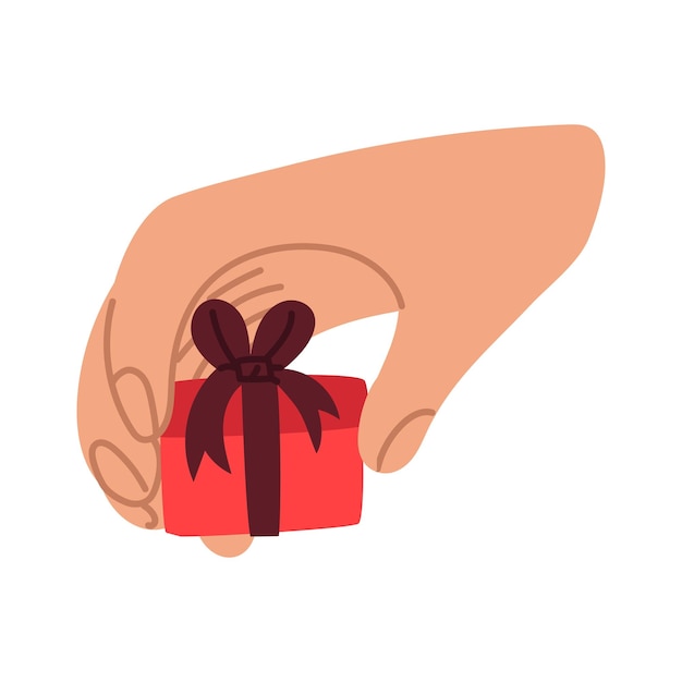 Darstellung eines Geschenks Eine Hand mit einer kleinen Geschenkkiste für ein Banner das Internet Ein Geschenk in der Hand